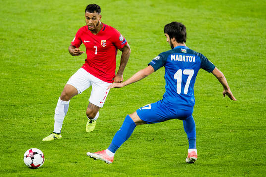 Joshua King of Norway and Mahir Madatov of Azerbaijan