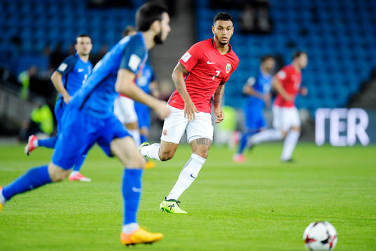 Joshua King of Norway and Badavi Hüseynov of Azerbaijan