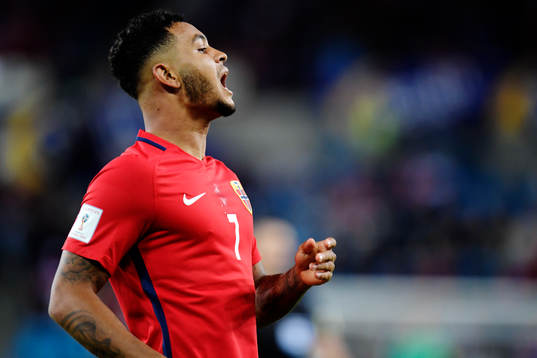 Joshua King of Norway reacts