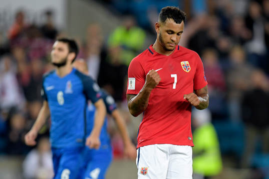 Joshua King of Norway celebrates