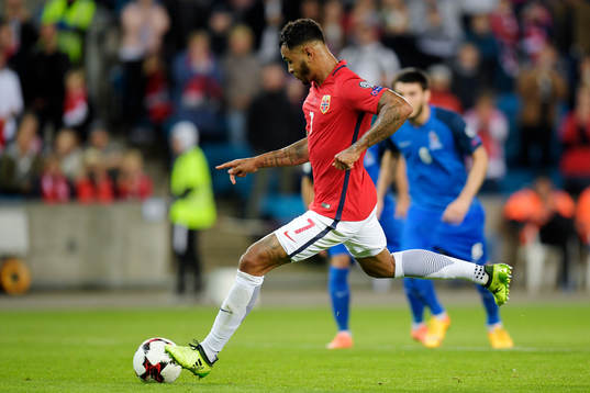 Joshua King of Norway scores 1-0 with a penalty shot