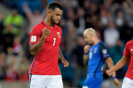 Joshua King of Norway celebrates scoring the 1-0 goal