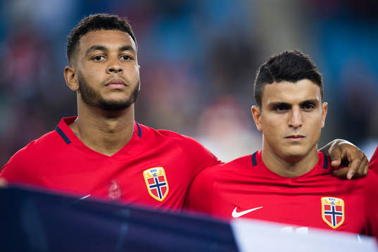 Joshua King and Mohamed Elyounoussi of Norway