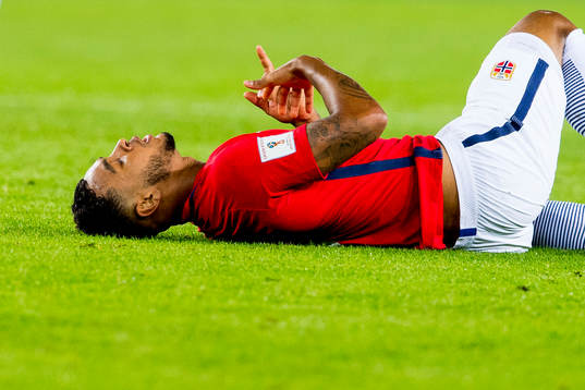 Joshua King of Norway lies down