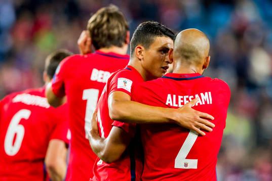 Mohamed Elyounoussi and Haitam Aleesami of Norway celebrate