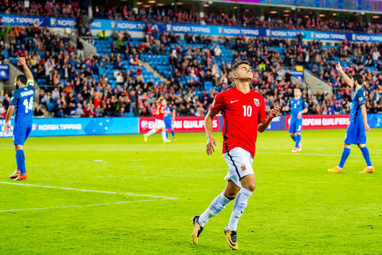 Tarik Elyounoussi of Norway reacts