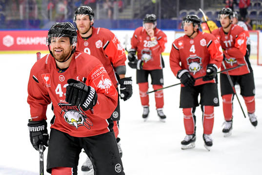 Nichlas Hardt of Malmö Redhawks celebrates with his