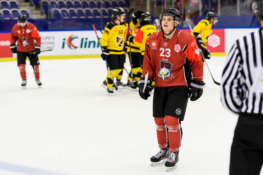 Christoffer Forsberg of Malmö Redhawks looks dejected