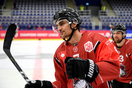 Nils Andersson of Malmö Redhawks celebrates with his