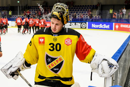 Goalkeeper Dennis Godla of KalPa looks dejected when he