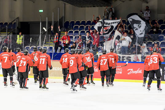 Malmö Redhawks players celebrate with the crowd