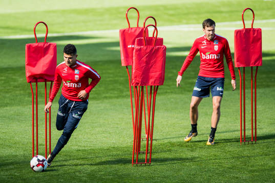 Tarik Elyounoussi and Martin Linnes of Norway