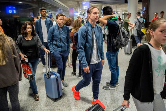 Stefan Johansen arrives at the airport