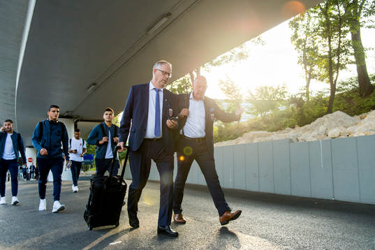Lars Lagerbäck, head coach of Norway, and Nils Johan Semb,