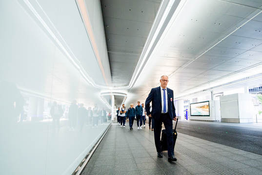 Lars Lagerbäck, head coach of Norway, arrives at the
