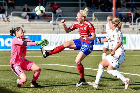 Vittsjös Sandra Adolfsson och Rosengårds målvakt Erin