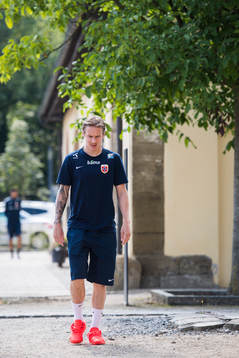 Stefan Johansen arrives at a press event