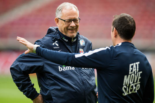 Lars Lagerbäck, head coach of Norway, and Per Joar Hansen,