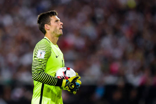 Goalkeeper Rune Almenning Jarstein of Norway looks dejected