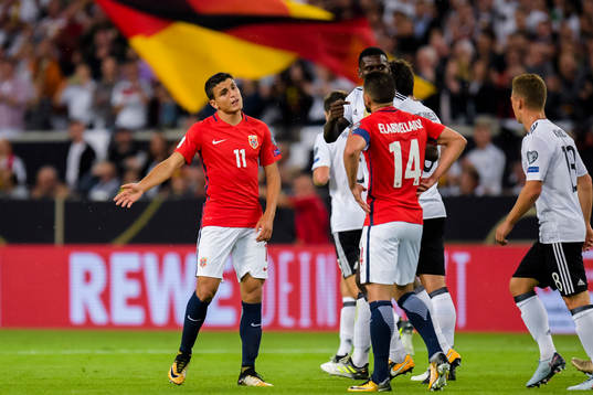 Mohamed Elyounoussi and Omar Elabdellaoui of Norway looks