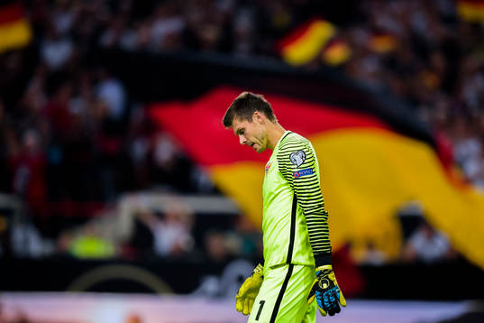 Goalkeeper Rune Almenning Jarstein of Norway looks dejected