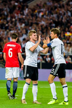 Thomas Müller and Timo Werner  of Germany celebrates the