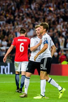 Thomas Müller and Timo Werner  of Germany celebrates the