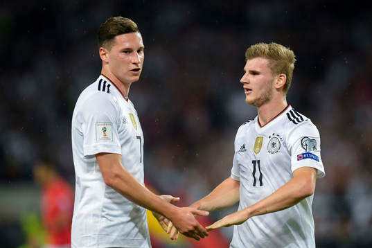 Julian Draxler and Timo Werner of Germany celebrates the