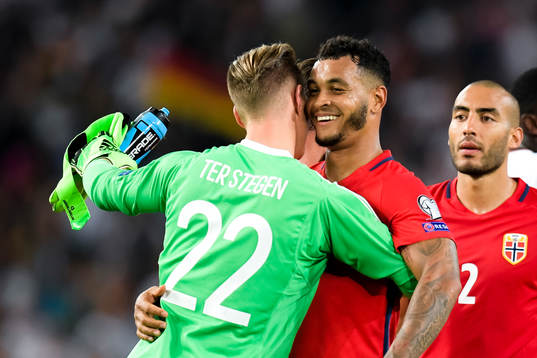 Goalkeeper Marc-André ter Stegen and Joshua King of Norway