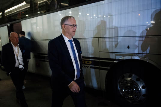Lars Lagerbäck, head coach of Norway, leaves the arena