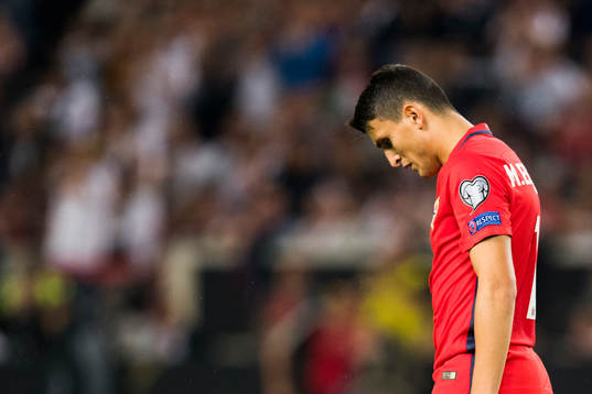Mohamed Elyounoussi of Norway looks dejected
