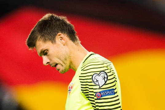 Goalkeeper Rune Almenning Jarstein of Norway looks dejected