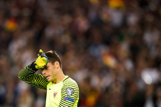 Goalkeeper Rune Almenning Jarstein of Norway looks dejected