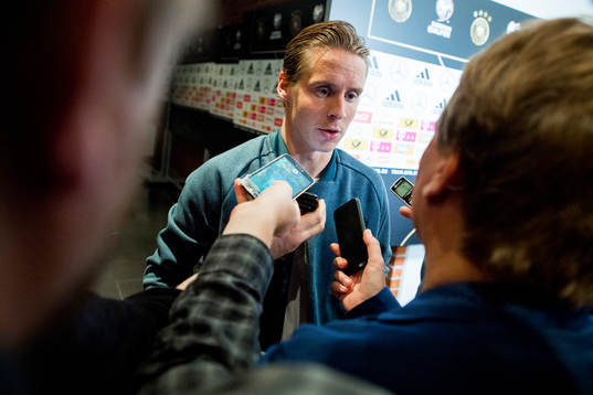 Stefan Johansen of Norway speaks to the press