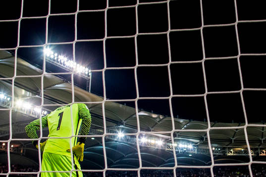 Norway's goalkeeper Rune Almenning Jarstein looks dejected