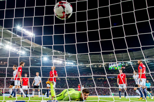 Norway's goalkeeper Rune Almenning Jarstein looks dejected