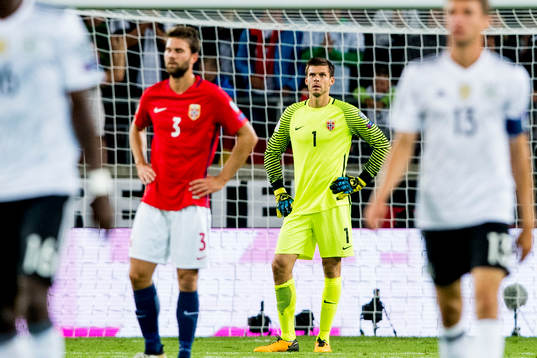 Norway's goalkeeper Rune Almenning Jarstein looks dejected