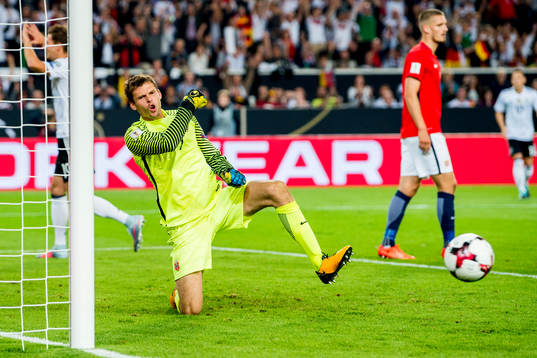 Norway's goalkeeper Rune Almenning Jarstein reacts