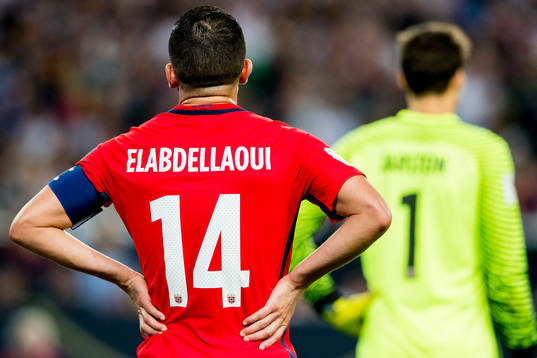 Omar Elabdellaoui and goalkeeper Rune Almenning Jarstein of