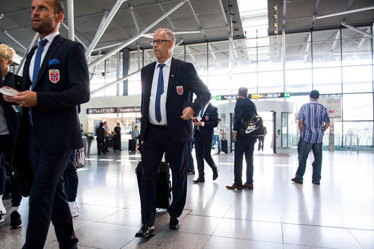 Lars Lagerbäck, head coach of Norway, at the airport