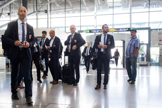 Lars Lagerbäck, head coach of Norway, at the airport