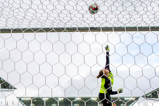 Goalkeeper Aurora Mikalsen of Kolbotn makes a save