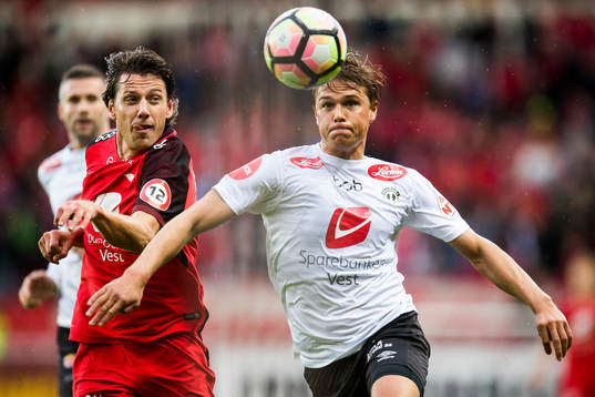 Jakob Orlov of Brann and Bjørn Inge Utvik of Sogndal