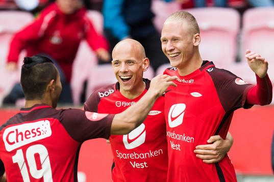 Ruben Kristiansen and Kristoffer Barmen of Brann celebrate