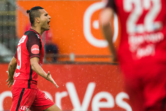 Deyver Vega of Brann celebrates scoring the 1-0 goal