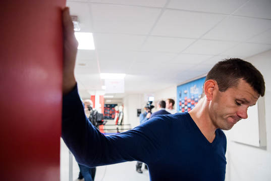 Eirik Bakke, head coach of Sogndal, speaks with media