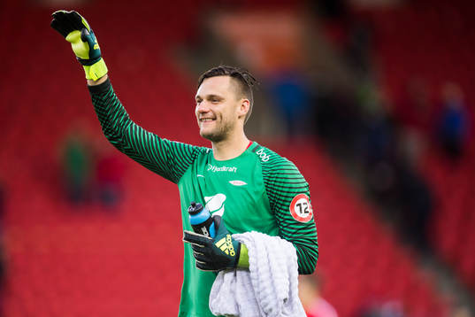 Goalkeeper Piotr Leciejewski of Brann celebrates