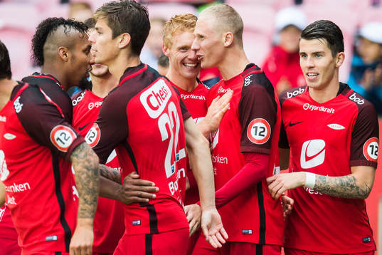 Kristoffer Barmen of Brann celebrates 2-1