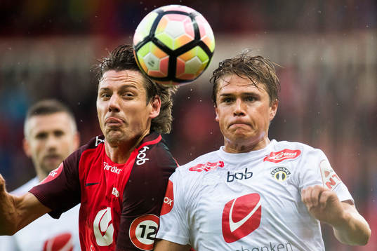 Jakob Orlov of Brann and Bjørn Inge Utvik of Sogndal