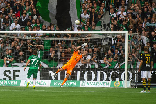 s kvitteringsmål 1-1 bakom Hammarbys målvakt Johan Wiland
